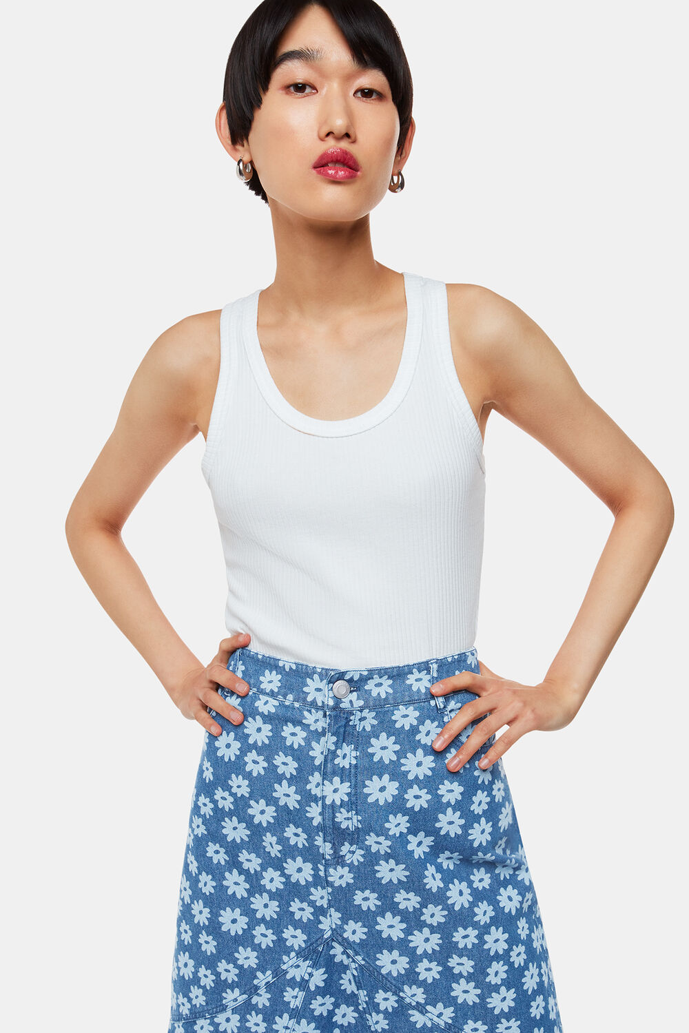 Graphic Daisy Denim Maxi Skirt